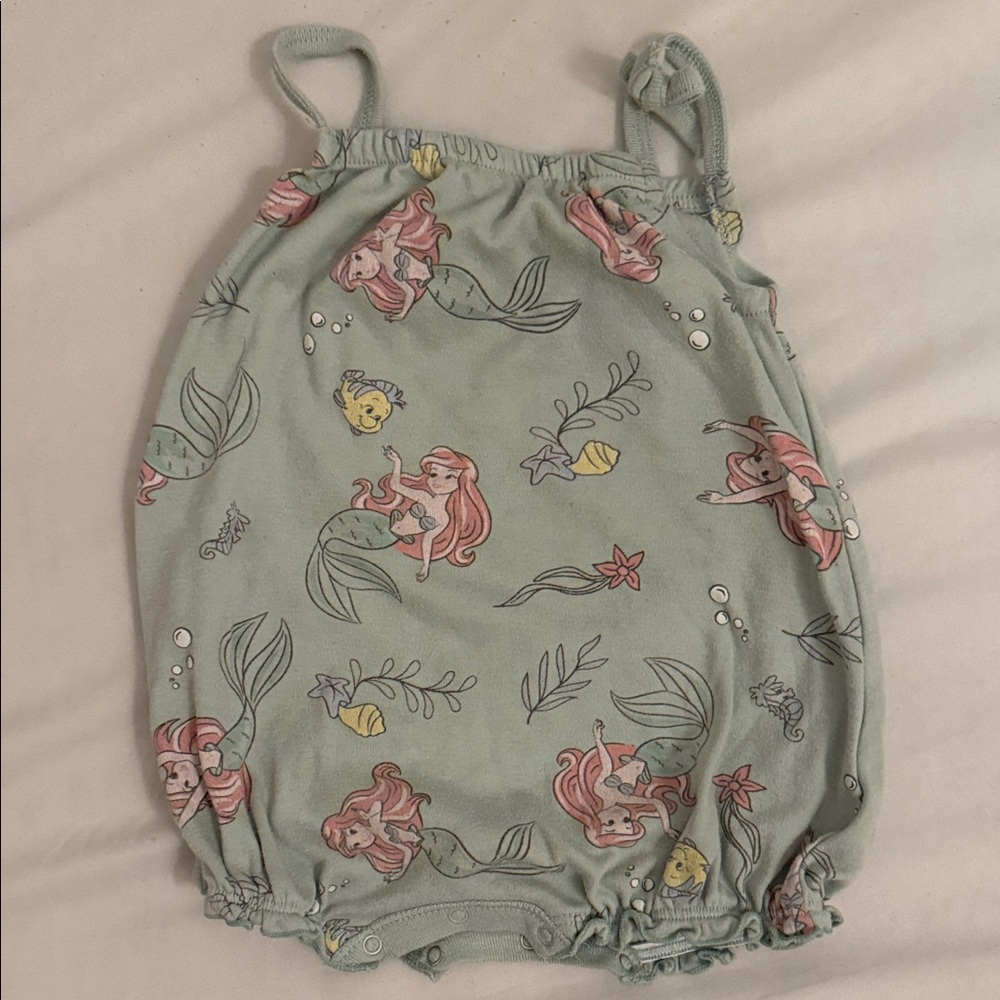 Baby Little Mermaid Print Romper in Mint Green